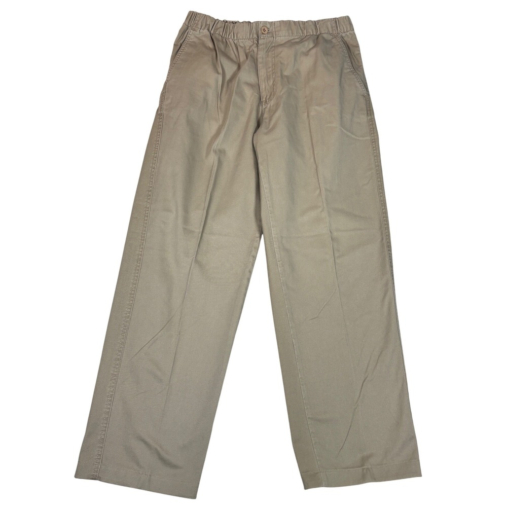 IZOD Jeans Mens Khaki Chino Pants Elastic Waist Cotton Twill Tan Size Medium